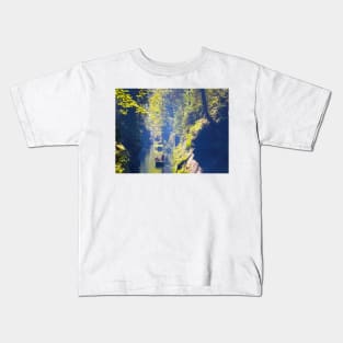 Man in the boat floating on river Kids T-Shirt